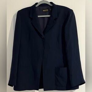 Magaschoni 100% Silk Suit Jacket One Button Blazer Navy Blue Office Sz M